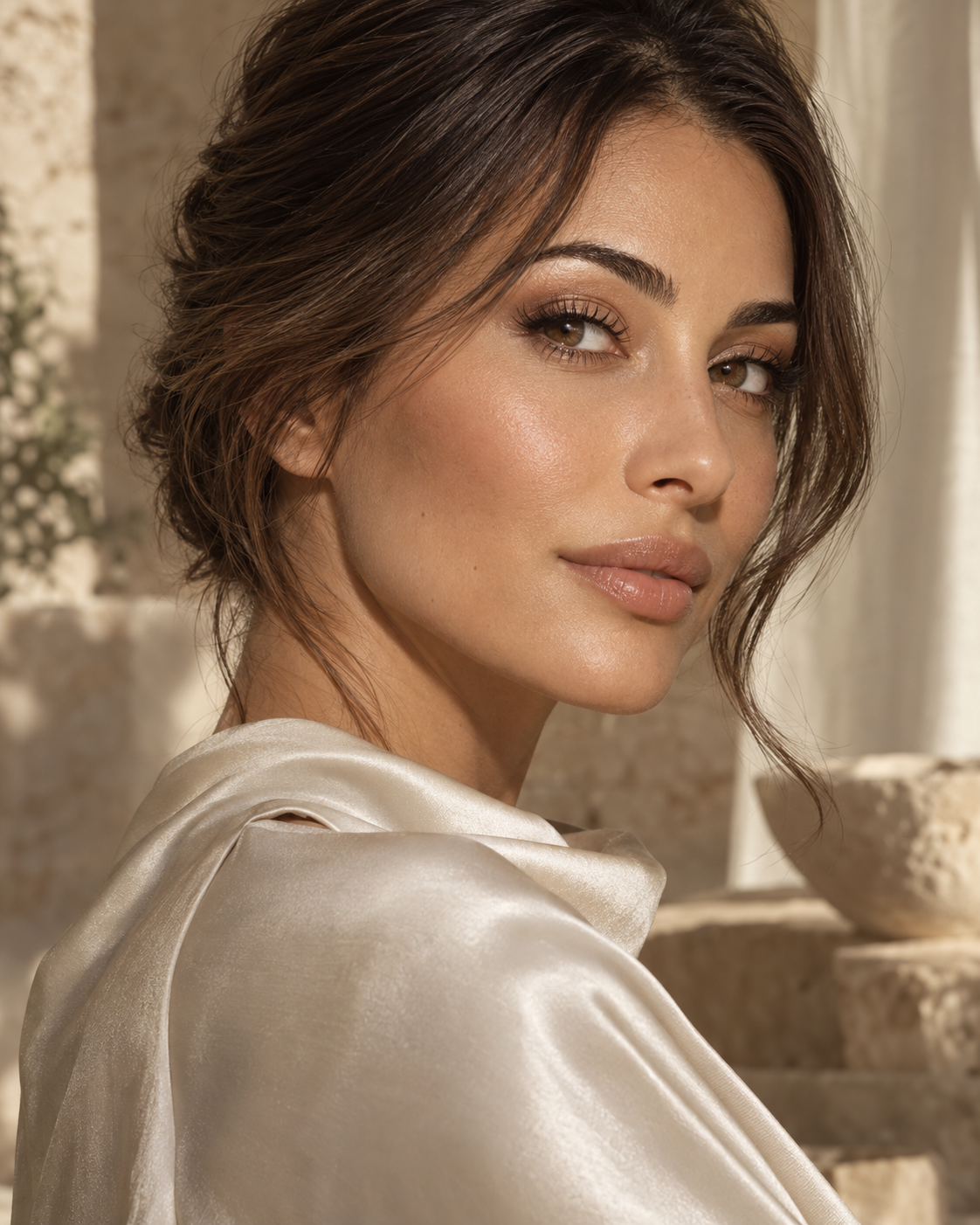Editorial beauty portrait with soft makeup and defined lashes